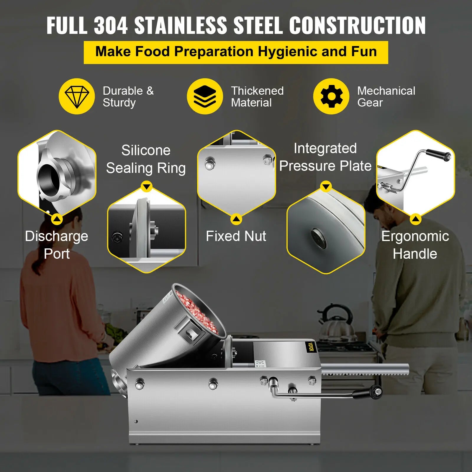 SucceBuy Horizontal Sausage Stuffer – 7.8 L Stainless Steel with 5 Nozzles