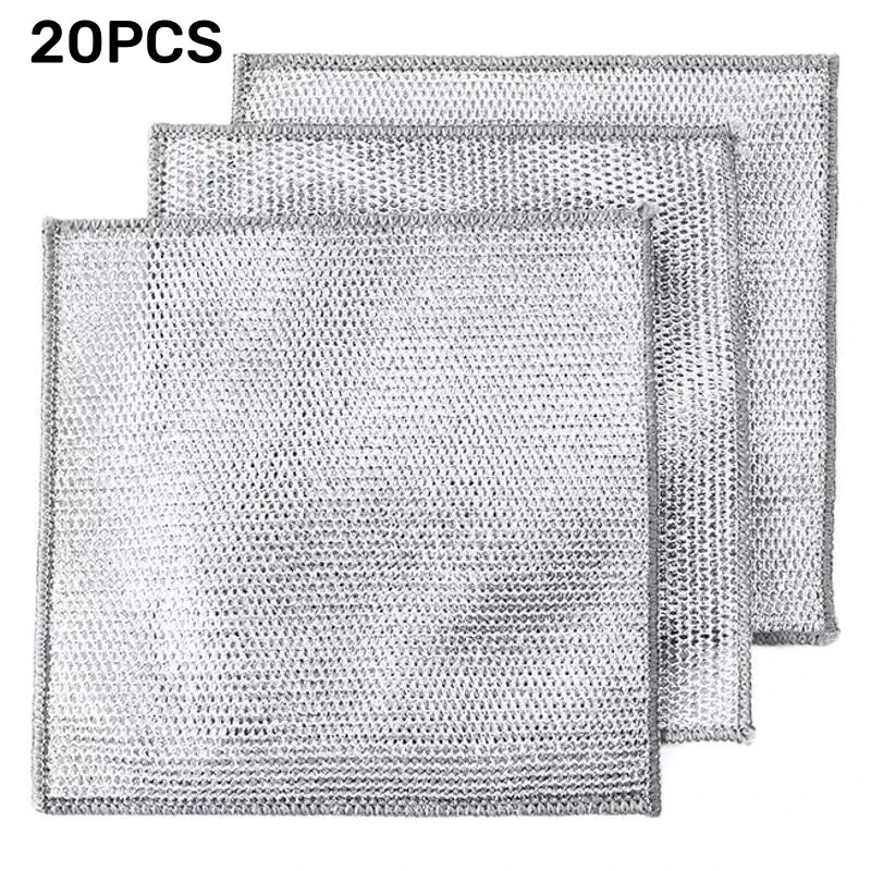 10pcs Magic Dishcloth Silver Wire Cleaning Kitchen Cloth Thickened Microfiber Wash Towel Built-in Sponge Steel Wire Ball Rag