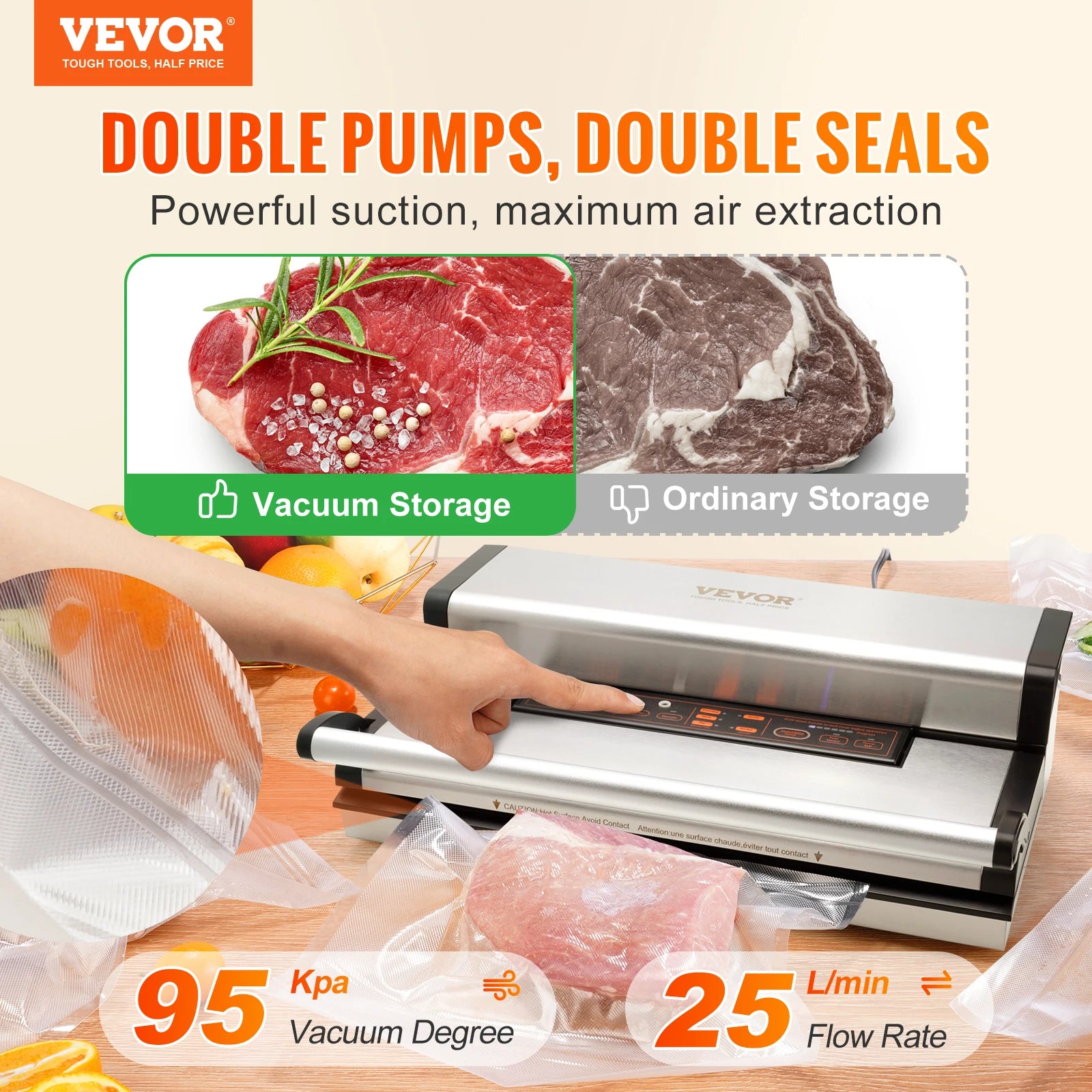 VEVOR Commercial Vacuum Sealer Machine Multifunction Automatic Food Packaging with Bag Roll Storage Cutter for Home Kitchen Use