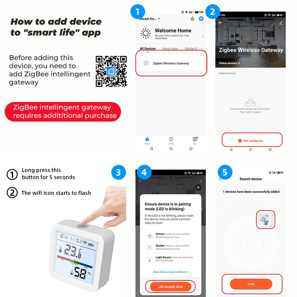 Tuya ZigBee Temp & Humidity Sensor – LCD Display, Smart Home Integration