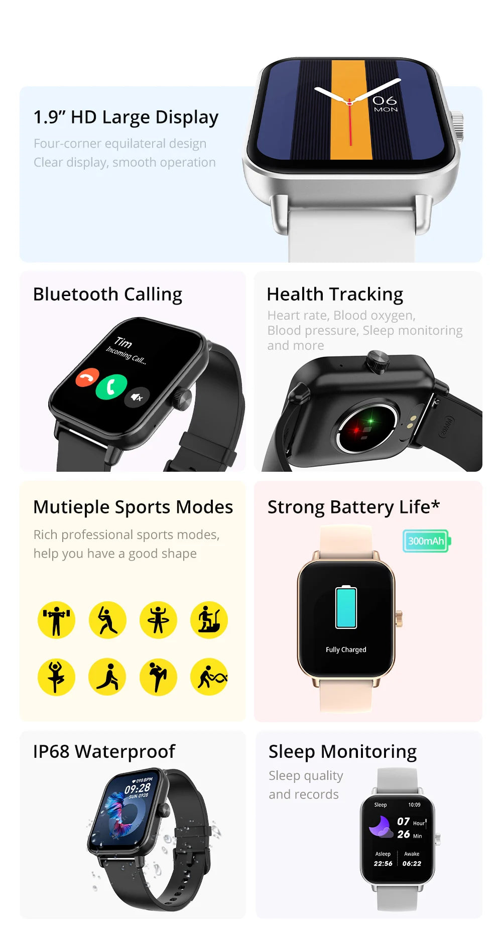 COLMI P81 Smart Watch – 1.9" Screen, Voice Calling & 24H Health Monitor