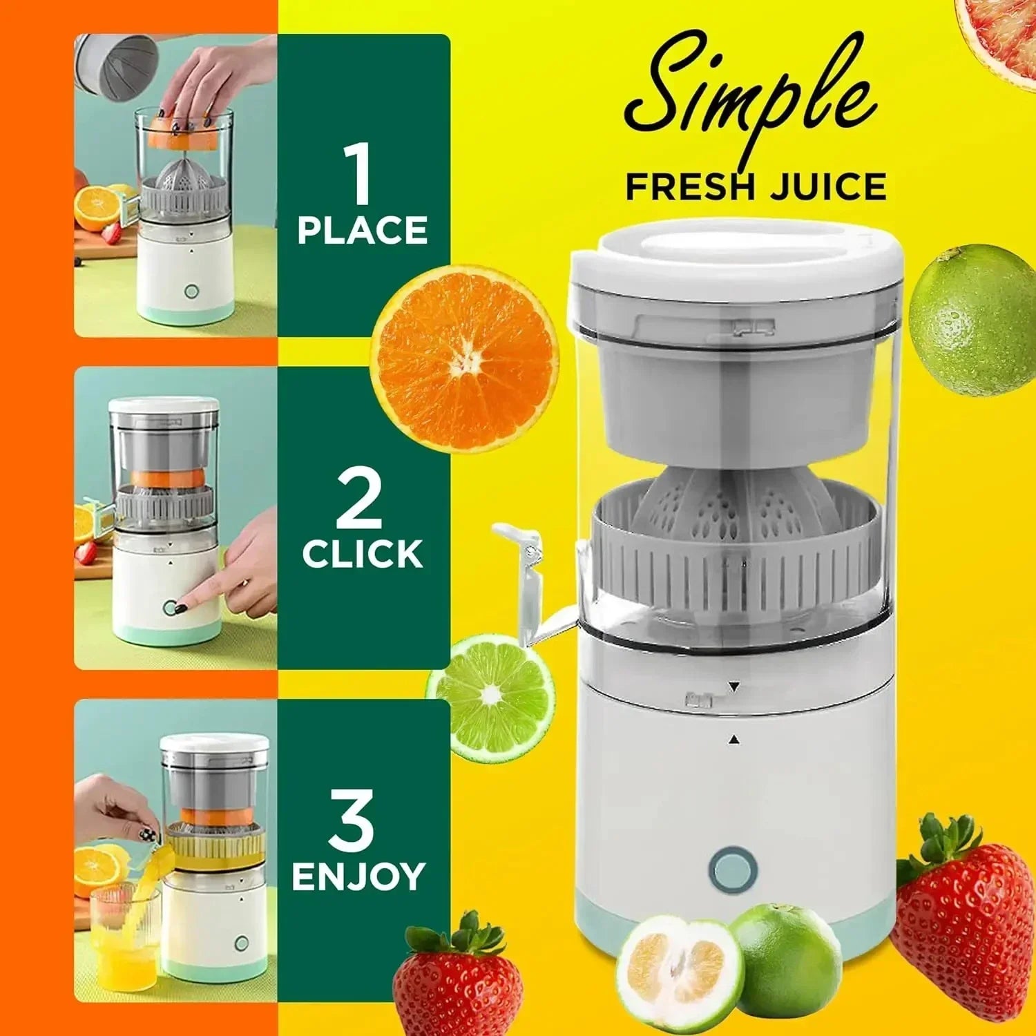 Electric Citrus Juicer – USB Rechargeable Orange & Lemon Squeezer