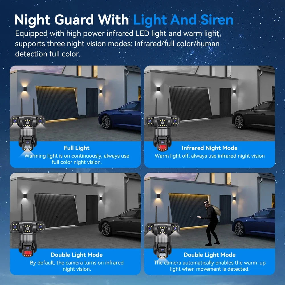 V380 Pro 12MP 6K Outdoor WiFi IP Camera – Triple Lens & Screen, Night Vision