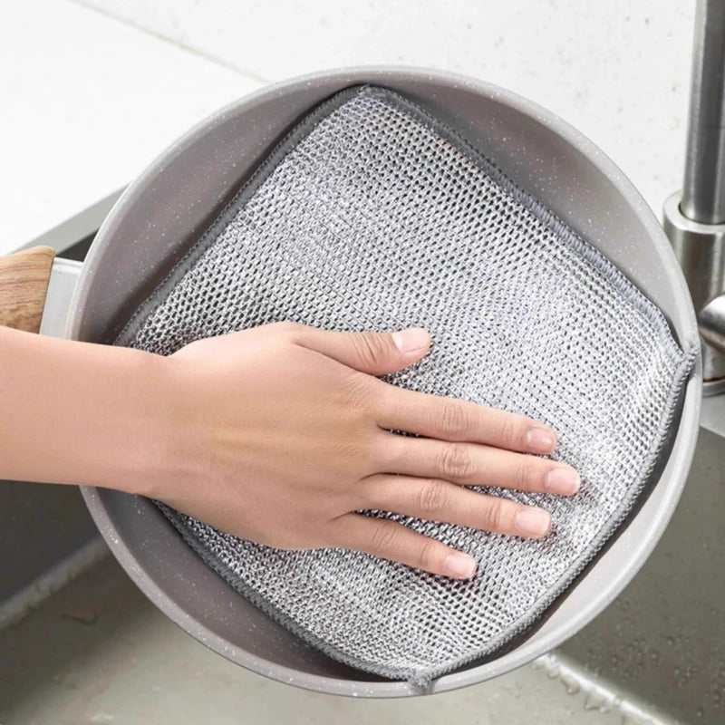 10pcs Magic Dishcloth Silver Wire Cleaning Kitchen Cloth Thickened Microfiber Wash Towel Built-in Sponge Steel Wire Ball Rag