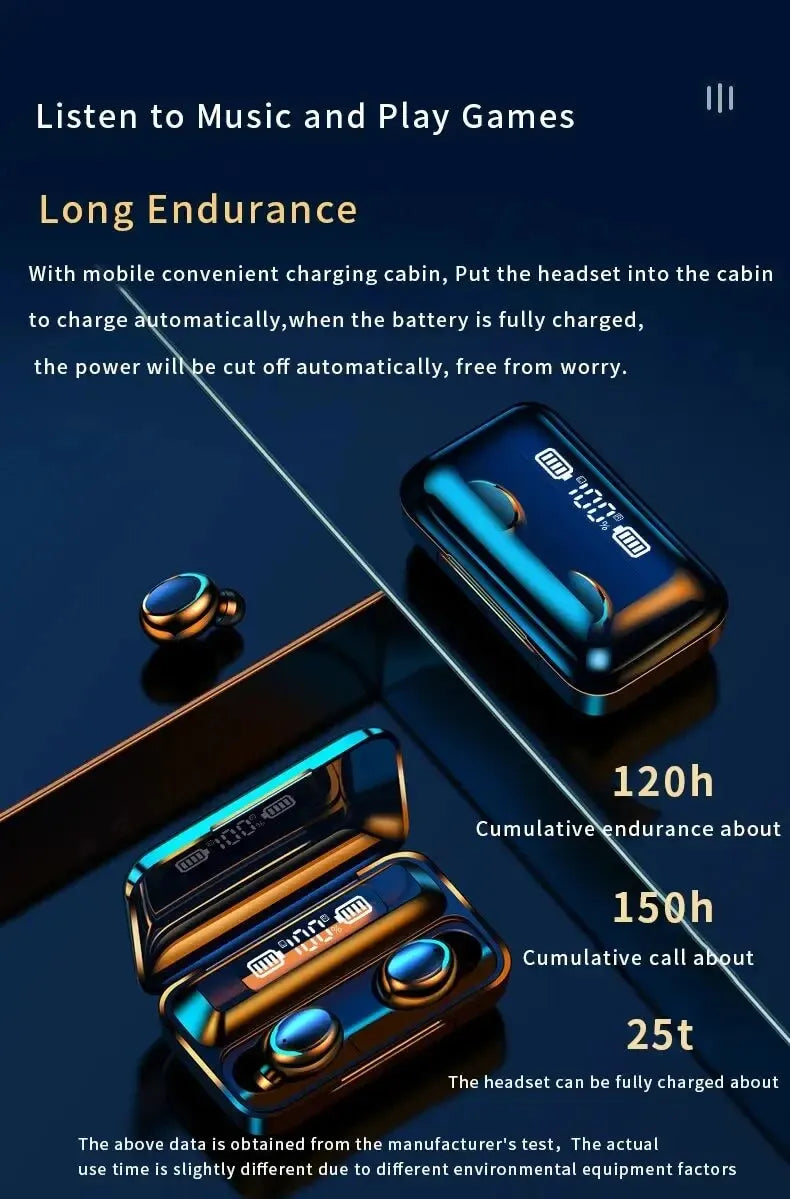 F9 TWS Wireless Bluetooth Earbuds – Waterproof Headphones with Digital Display Case