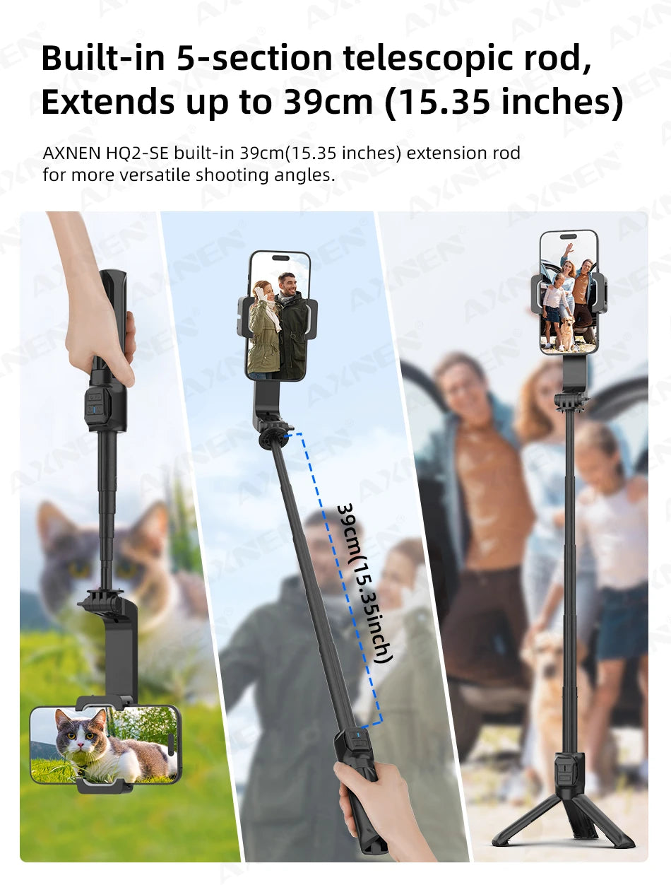 AXNEN HQ2 Series 3-Axis Handheld Gimbal Stabilizer for Smartphone & GoPro – Selfie Stick, Tripod & Extension Rod Combo