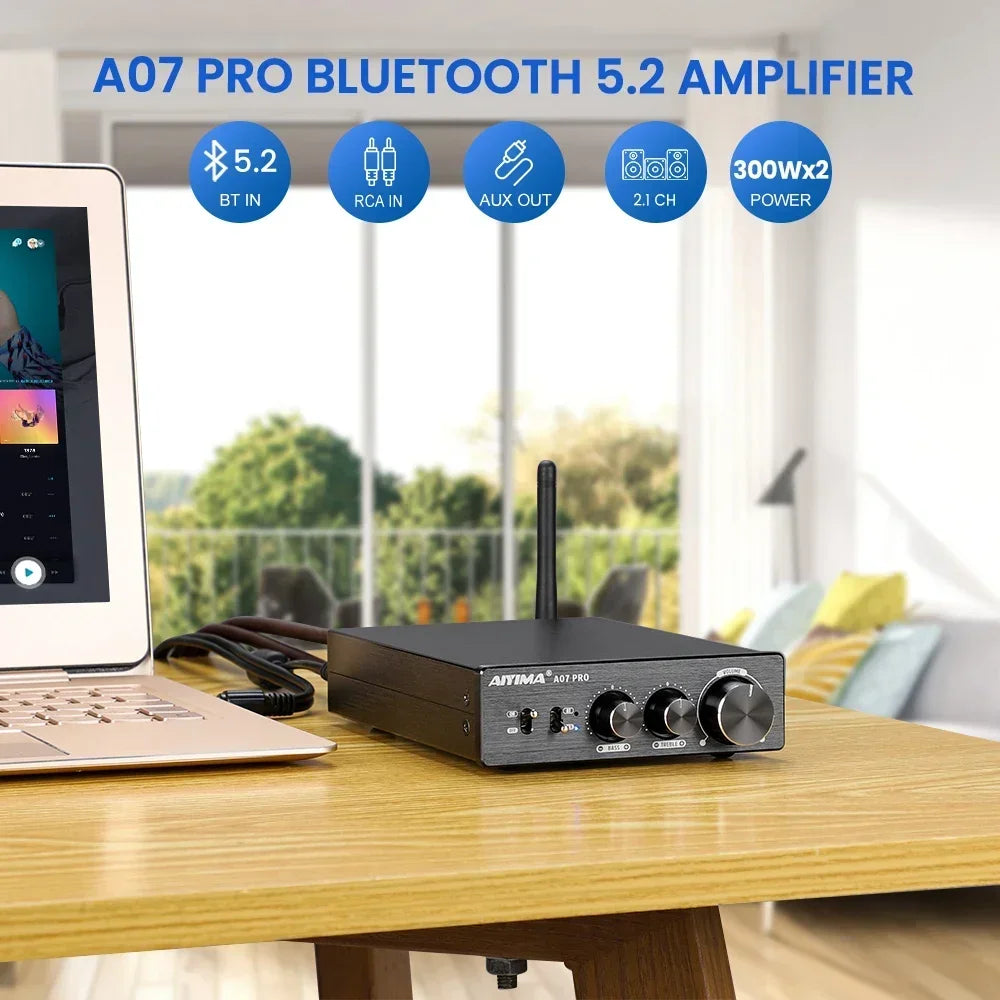AIYIMA A07 PRO Bluetooth Stereo Amplifier – TPA3255, 300W x2, aptX Support