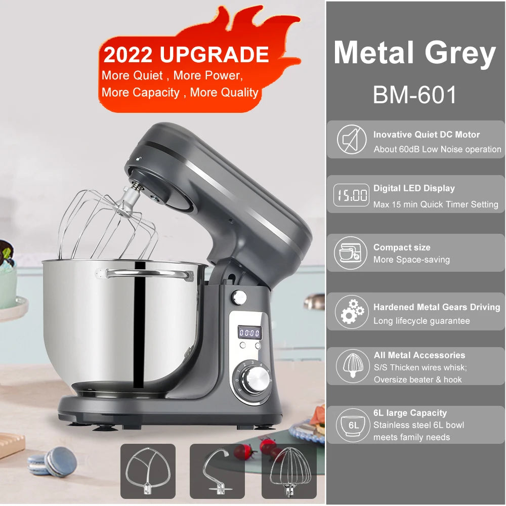 BioloMix 1200W Stand Mixer – 6L Bowl, 6-Speed, Dough & Whisk Attachments