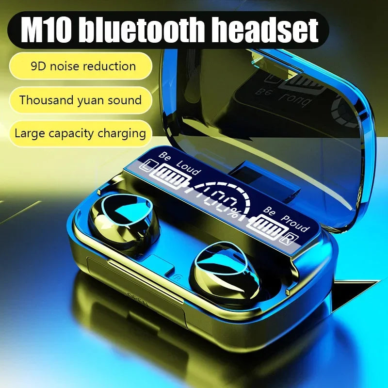 M10 TWS Bluetooth Earbuds – Wireless Headphones with Mic & LED Charging Case