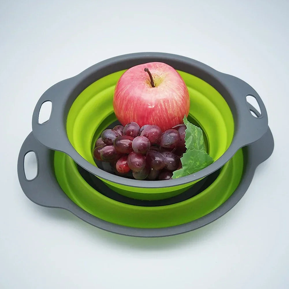 Silicone Folding Drain Basket – Foldable Fruit & Vegetable Washing Basket, Collapsible Kitchen Strainer & Storage Tool