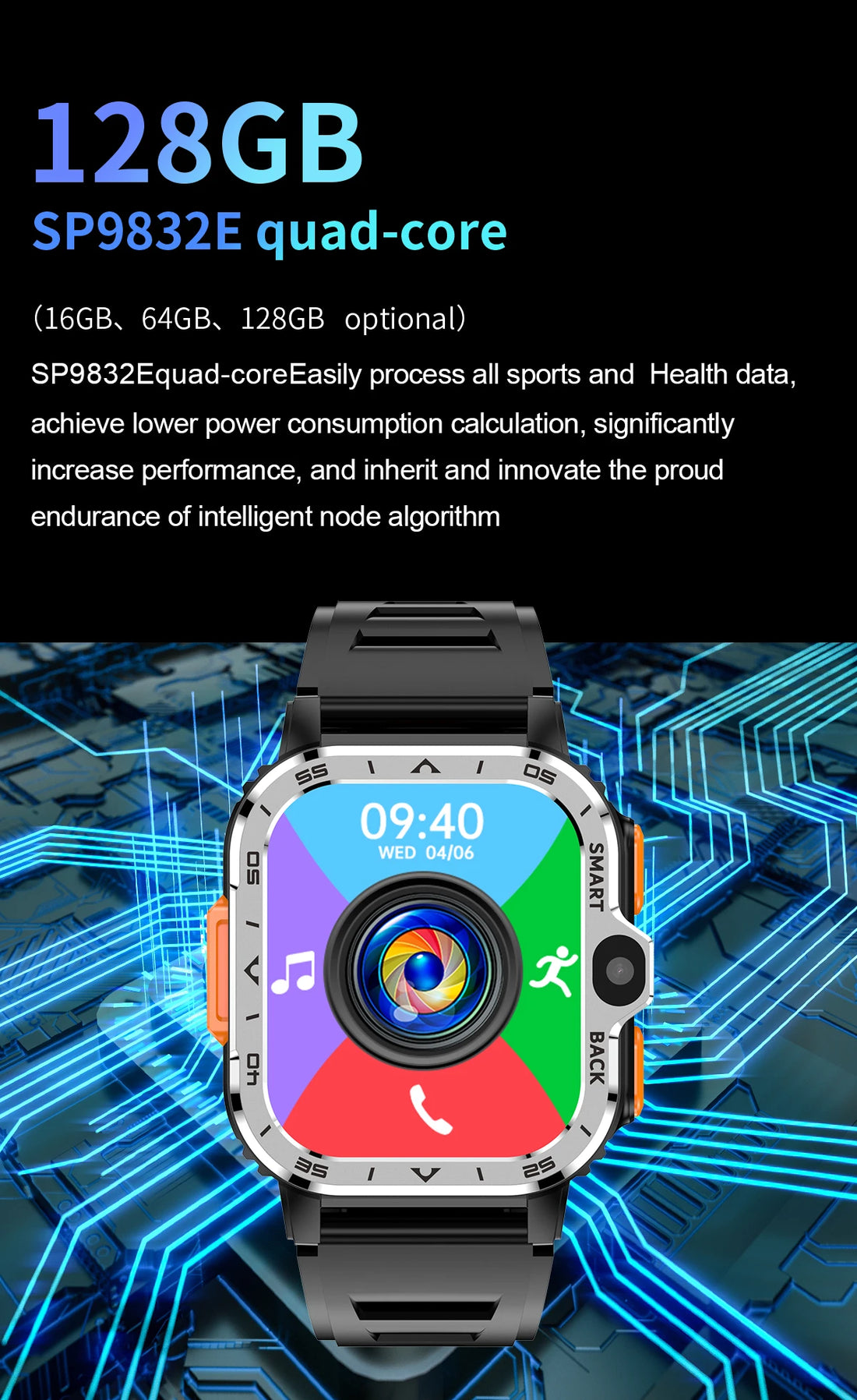 Valdus PGD Android Smart Watch – Dual Camera, GPS, 4G SIM, NFC, 16G/64G Storage