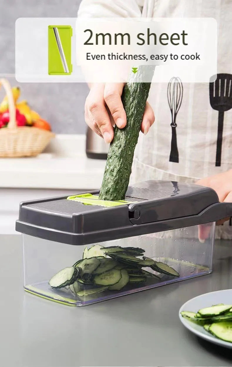 14/16 IN 1 Multi-Function Vegetable Food Chopper – Slicer, Grater, Cutter, Shredder Kitchen Tool for Tomato, Carrot, Cheese, Onion & More