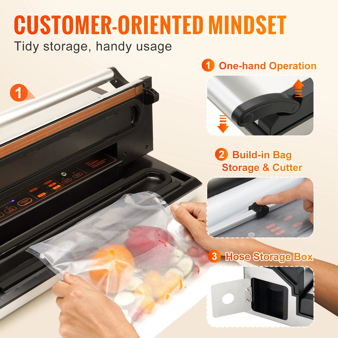 VEVOR Commercial Vacuum Sealer Machine Multifunction Automatic Food Packaging with Bag Roll Storage Cutter for Home Kitchen Use
