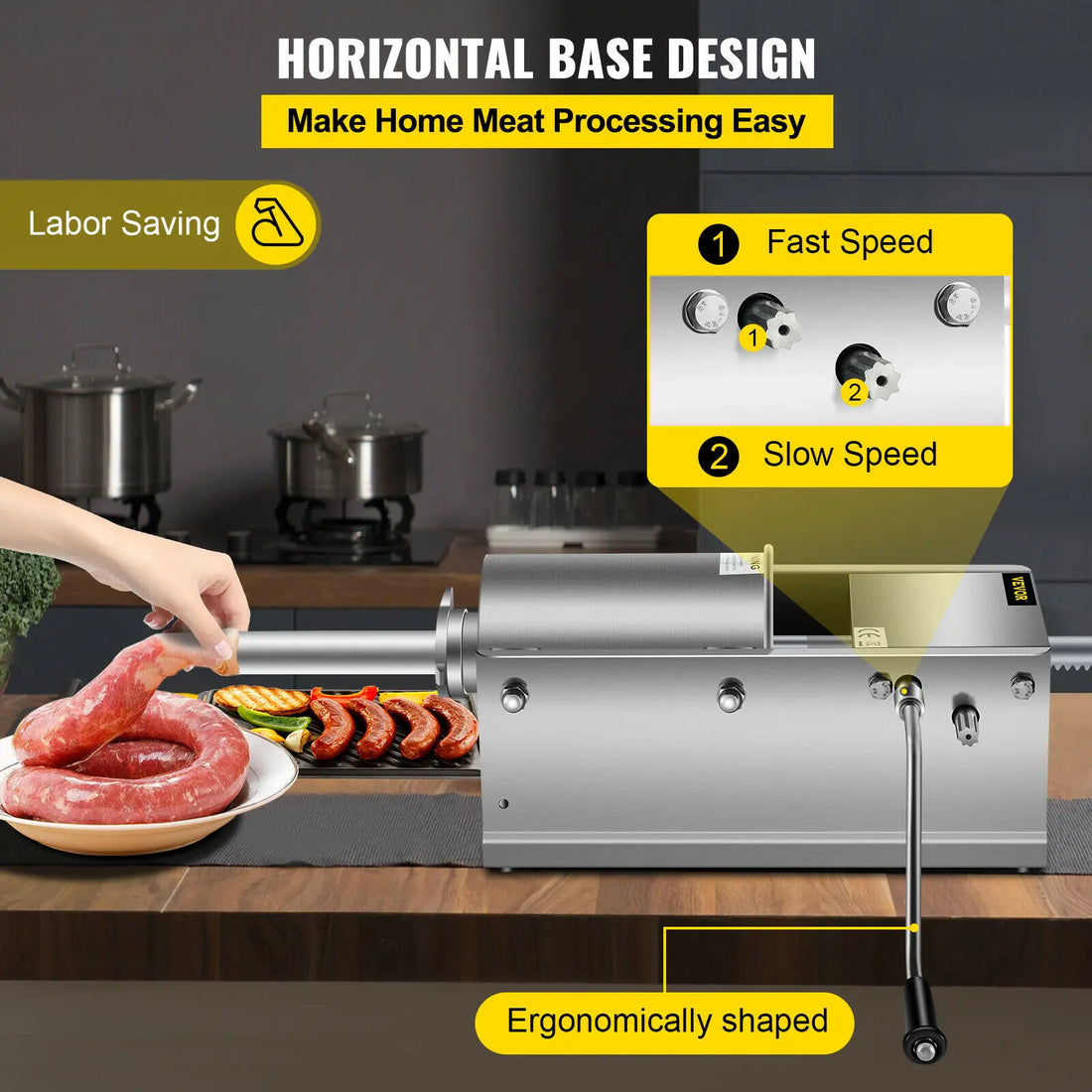 SucceBuy Horizontal Sausage Stuffer – 7.8 L Stainless Steel with 5 Nozzles