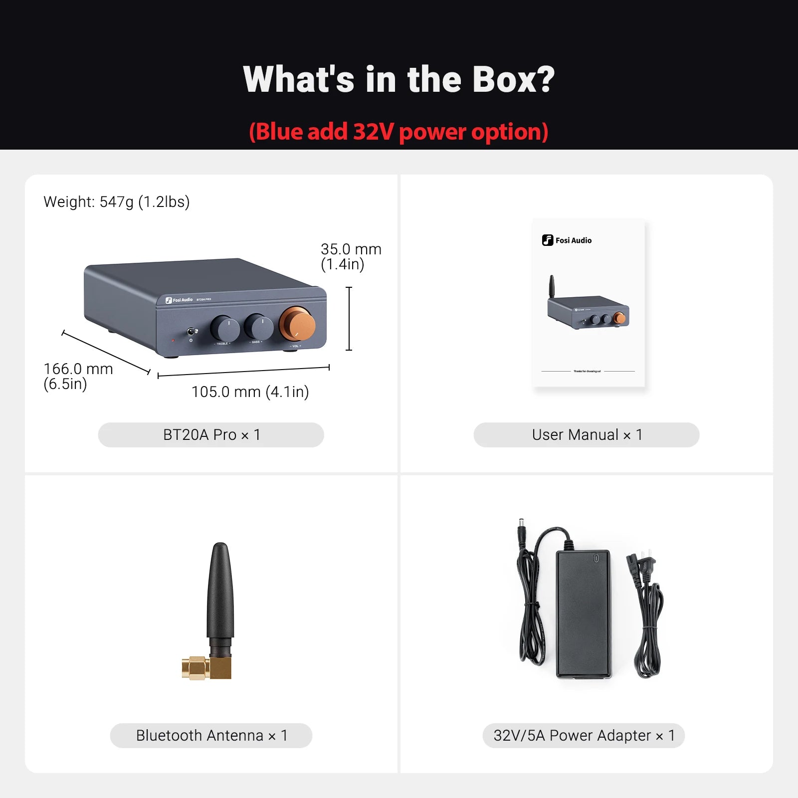 Fosi Audio BT20A Pro Bluetooth Stereo Amplifier – 300W x2 HiFi Class D TPA3255 Mini Amp with Bass & Treble Control for Home Theater