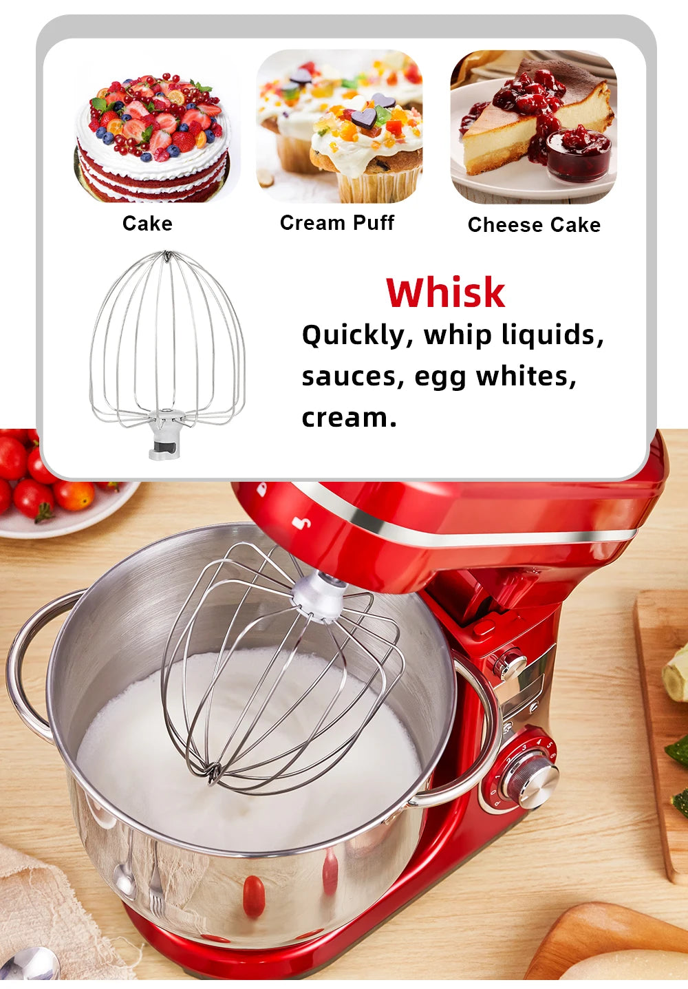 BioloMix 1200W Stand Mixer – 6L Bowl, 6-Speed, Dough & Whisk Attachments