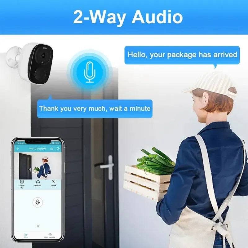 2K 3MP Wireless Outdoor Security Camera – Battery Powered with Spotlight & Siren