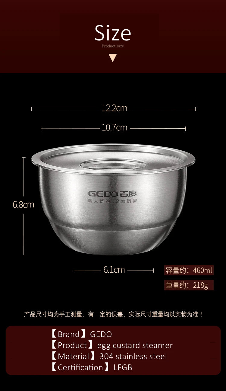 LFGB Certified 304 Stainless Steel Egg Custard Steamer – Ultra Thick & Durable Food Steaming Bowl for Kitchen