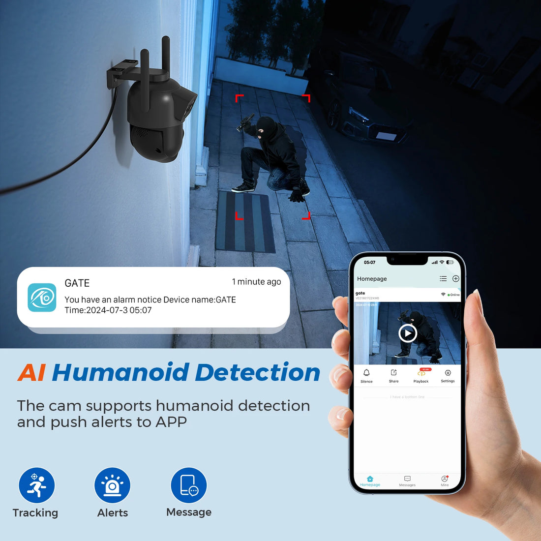 5K Dual-Lens Outdoor PTZ WiFi Camera – 10MP HD AI Tracking CCTV with Audio
