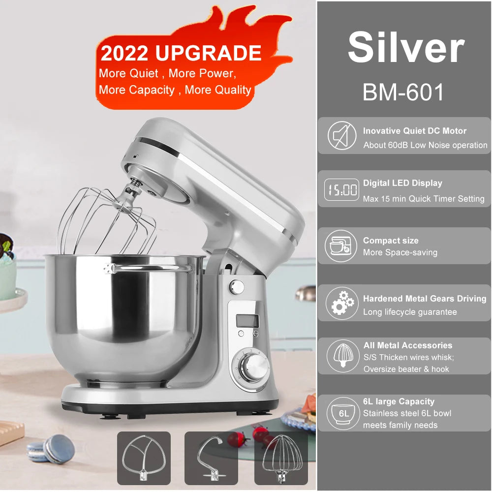 BioloMix 1200W Stand Mixer – 6L Bowl, 6-Speed, Dough & Whisk Attachments
