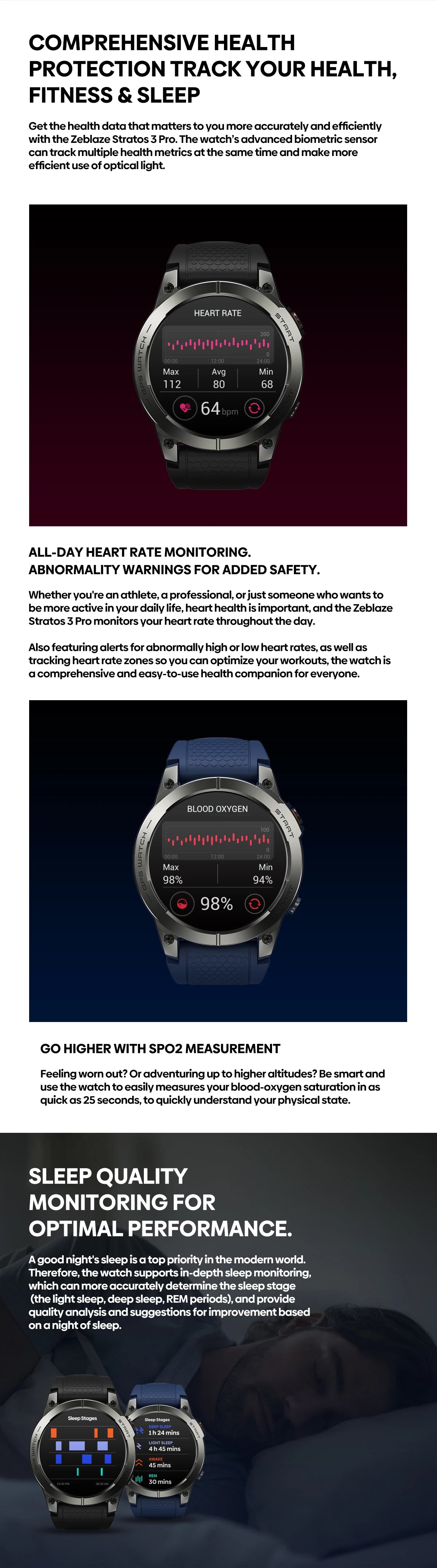 Zeblaze Stratos 3 PRO GPS Smartwatch – 1.43” HD AMOLED, Bluetooth Calls