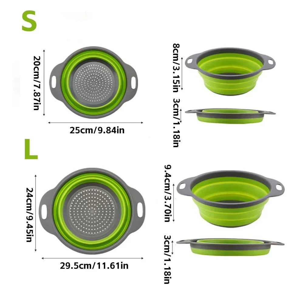 Silicone Folding Drain Basket – Foldable Fruit & Vegetable Washing Basket, Collapsible Kitchen Strainer & Storage Tool