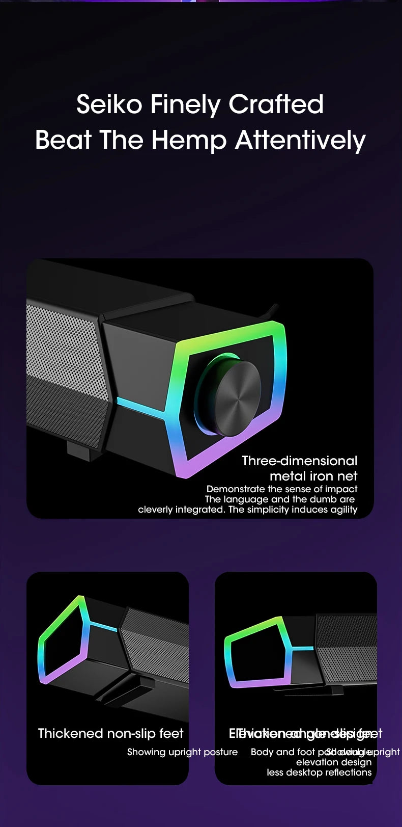 4D Bluetooth 5.0 Computer Speakers – Wired Stereo Soundbar with Subwoofer