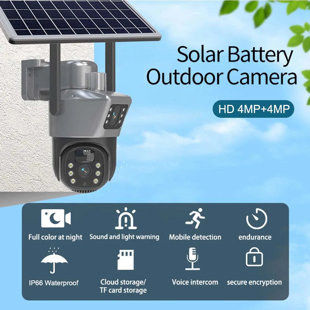 8MP 4K WiFi Solar Camera – Outdoor Wireless CCTV with Dual Lens & PTZ