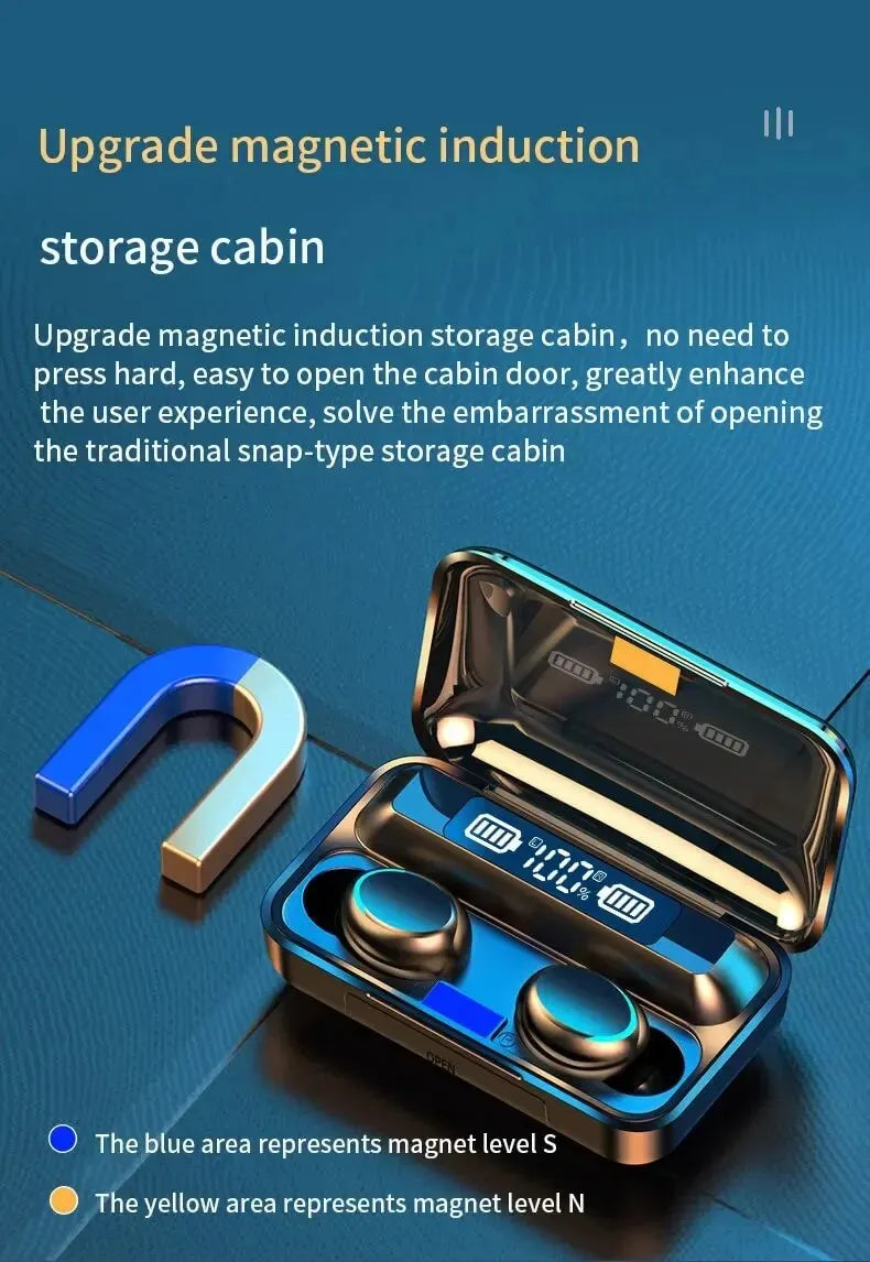 F9 TWS Wireless Bluetooth Earbuds – Waterproof Headphones with Digital Display Case