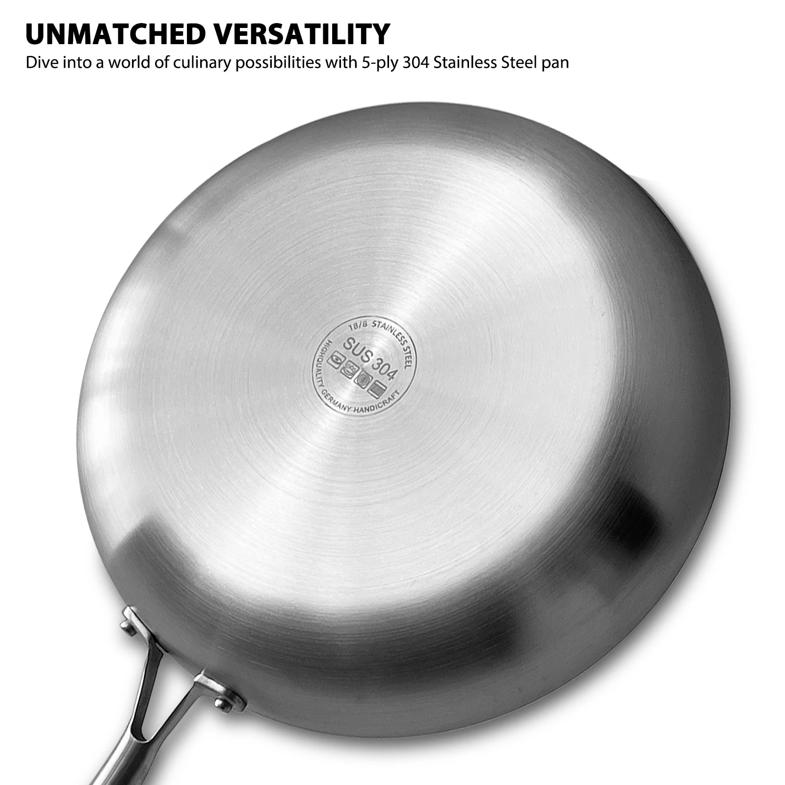 304 Stainless Steel Frying Pan – Uncoated Non-Stick Cookware for Gas & Induction Stoves
