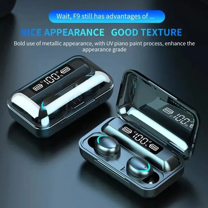 F9 TWS Wireless Bluetooth Earbuds – Waterproof Headphones with Digital Display Case
