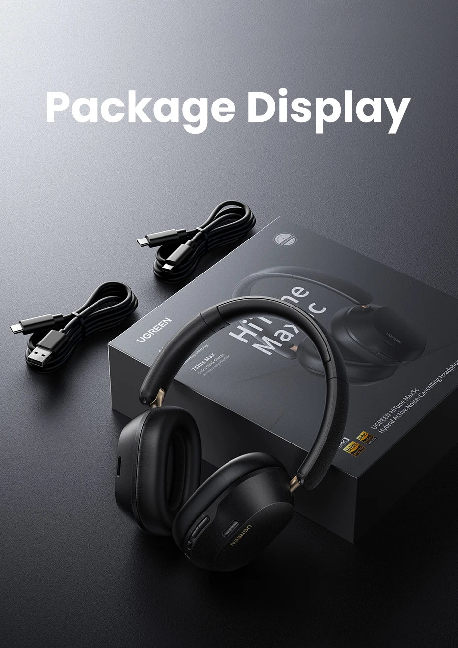 UGREEN Max5C Wireless Headphones – 43dB ANC, LDAC, 75H Battery, Hi-Res Audio