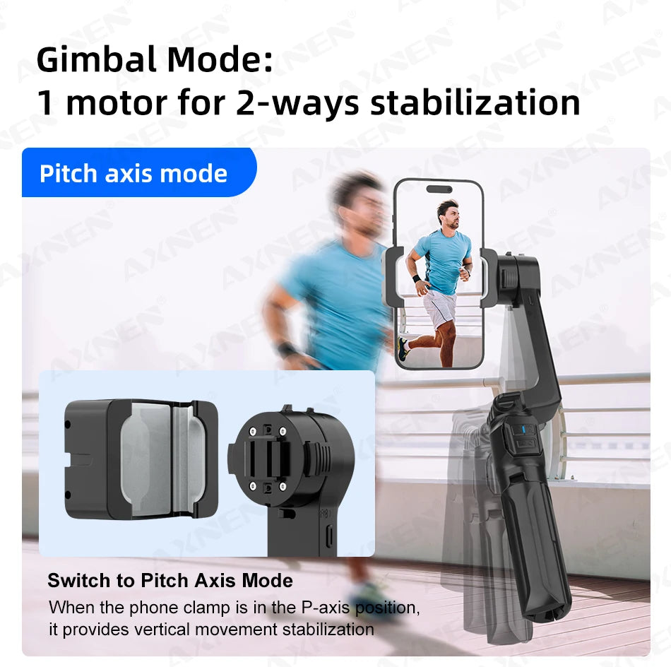 AXNEN HQ2 Series 3-Axis Handheld Gimbal Stabilizer for Smartphone & GoPro – Selfie Stick, Tripod & Extension Rod Combo