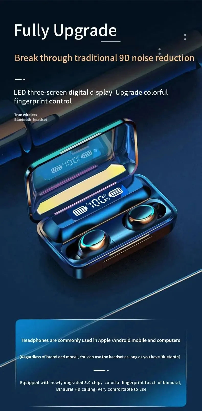 F9 TWS Wireless Bluetooth Earbuds – Waterproof Headphones with Digital Display Case