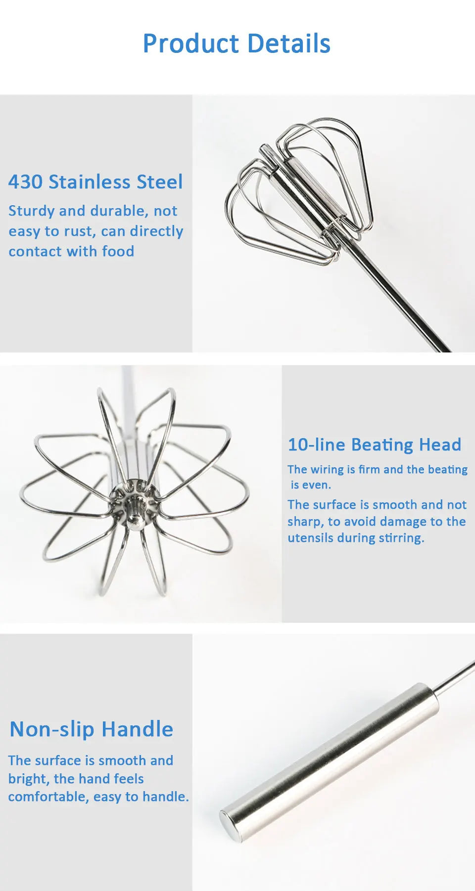 Semi-Automatic Egg Beater – Stainless Steel Hand Mixer Whisk for Cream, Batter & More