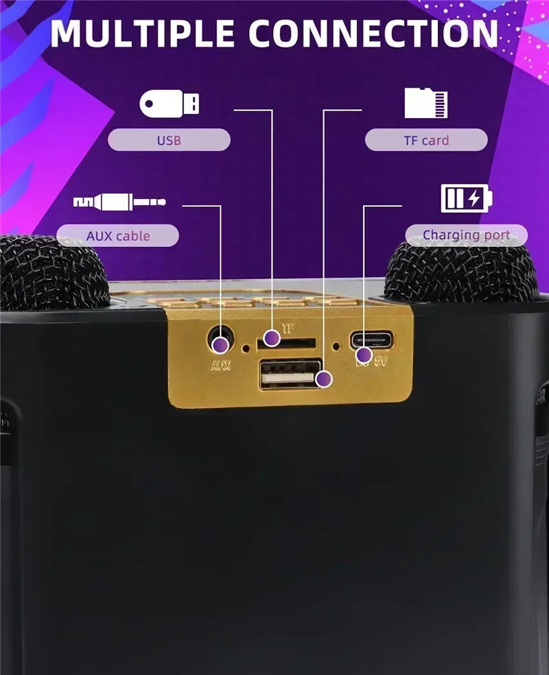 High Power Portable Karaoke Bluetooth Speaker with 2 Mics & 360° Surround