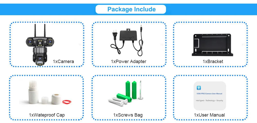 V380 Pro 12MP 6K Outdoor WiFi IP Camera – Triple Lens & Screen, Night Vision