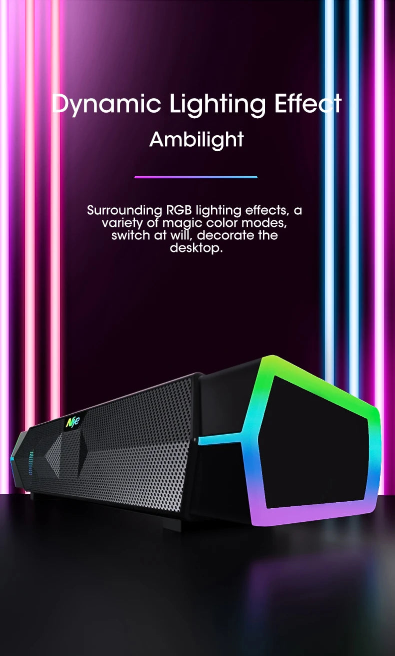 4D Bluetooth 5.0 Computer Speakers – Wired Stereo Soundbar with Subwoofer