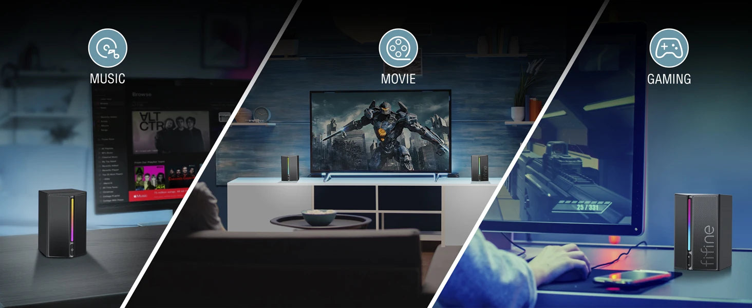 FIFINE Ampligame A20 Gaming Sound Box – USB RGB Stereo Speaker with Volume Control