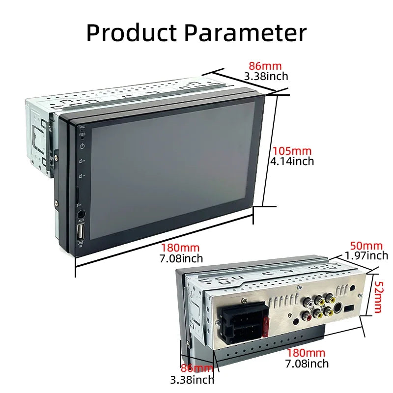 Hippcron 7" 1-DIN Car Stereo – CarPlay, Android Auto, Bluetooth, MP5 with Rear Camera Support