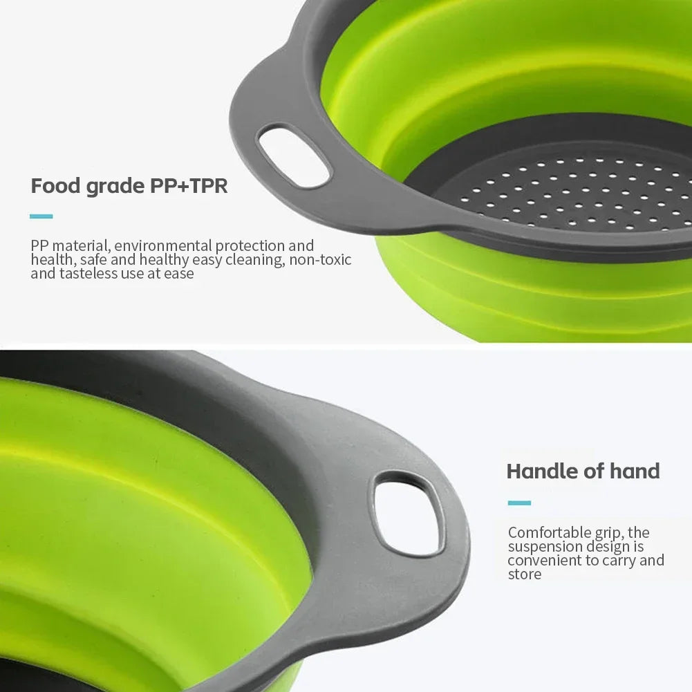 Silicone Folding Drain Basket – Foldable Fruit & Vegetable Washing Basket, Collapsible Kitchen Strainer & Storage Tool