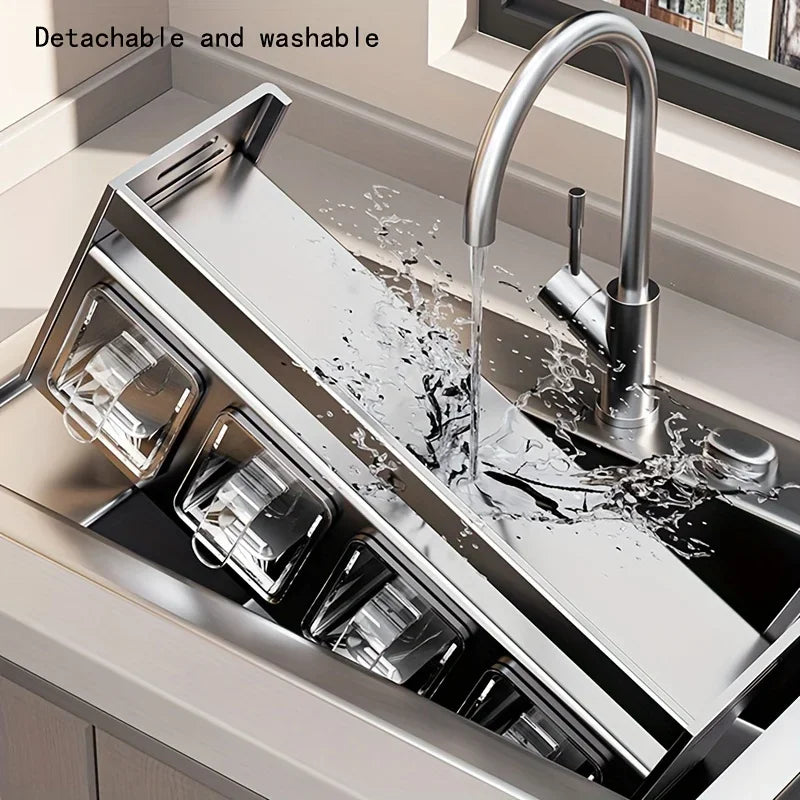 Stainless Steel Wall-Mounted Spice Rack – Multi-Functional Kitchen Organizer