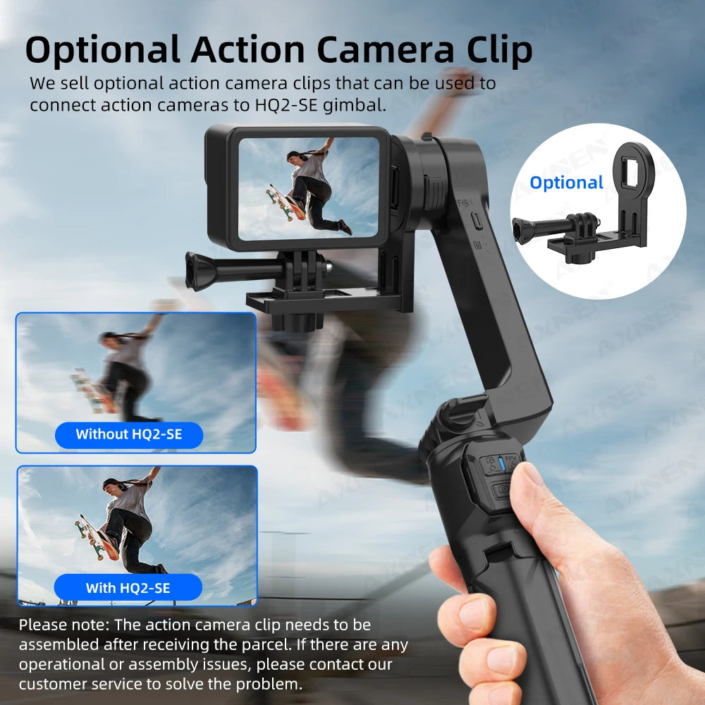 AXNEN HQ2 Series 3-Axis Handheld Gimbal Stabilizer for Smartphone & GoPro – Selfie Stick, Tripod & Extension Rod Combo