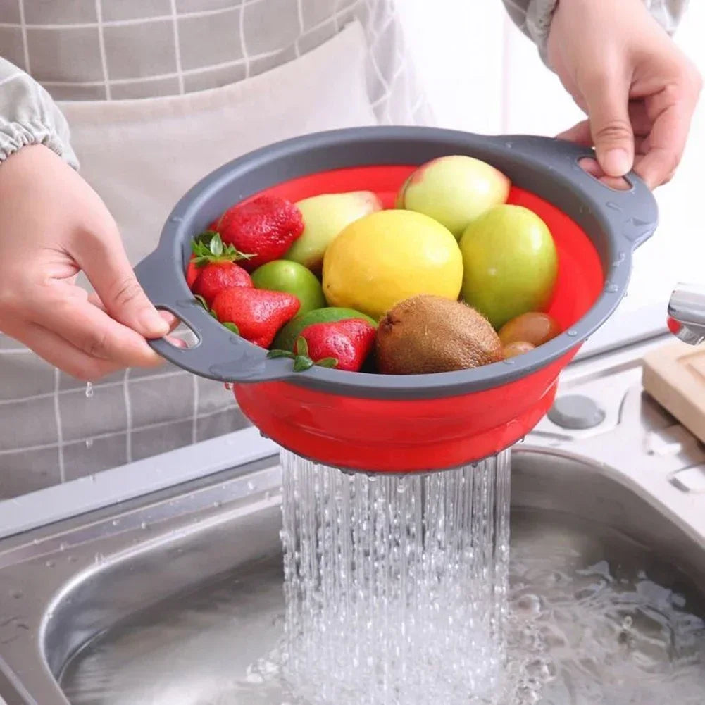 Silicone Folding Drain Basket – Foldable Fruit & Vegetable Washing Basket, Collapsible Kitchen Strainer & Storage Tool