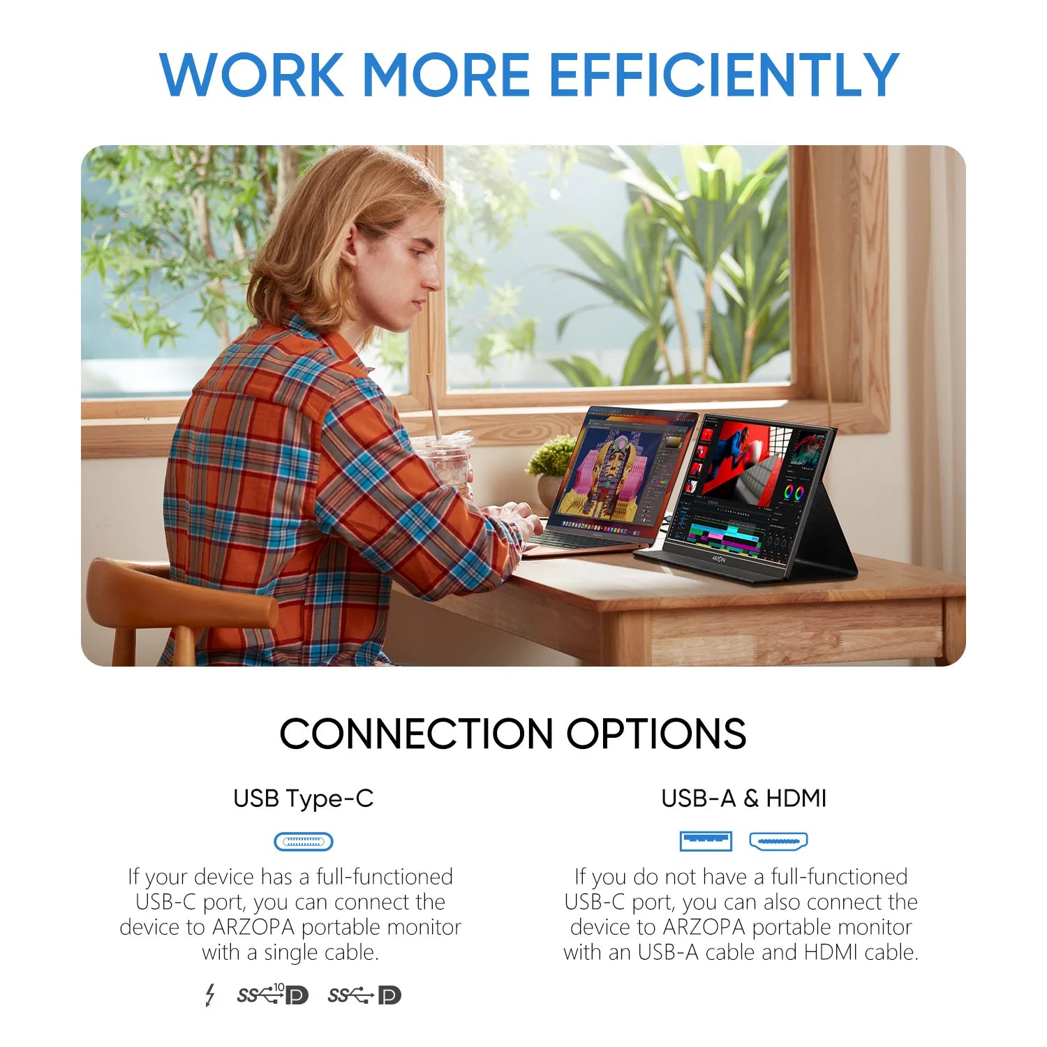 Arzopa 15.6" FHD Portable Monitor – 1080P HDMI/USB Display for Laptop, PC, Console