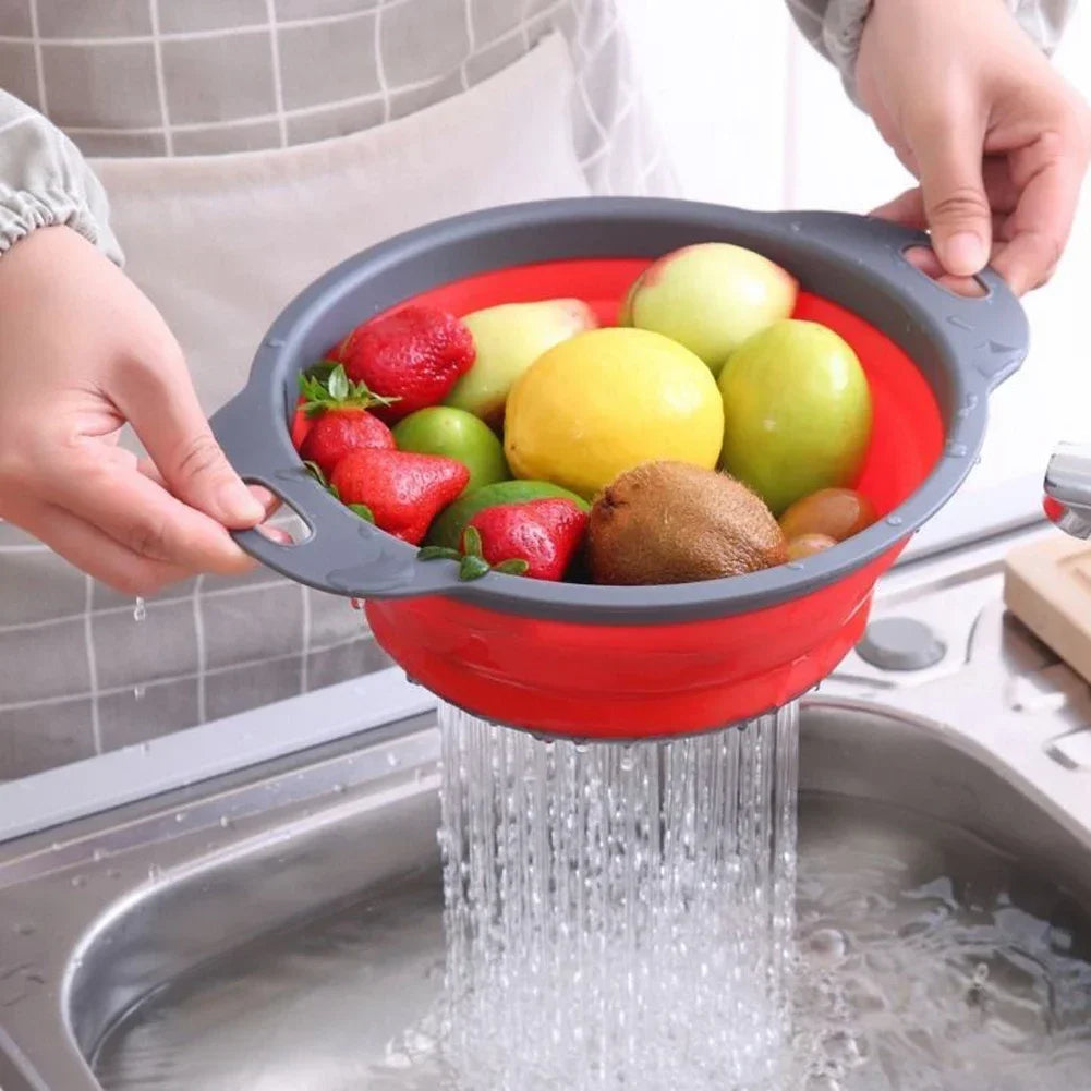 Silicone Folding Drain Basket – Foldable Fruit & Vegetable Washing Basket, Collapsible Kitchen Strainer & Storage Tool