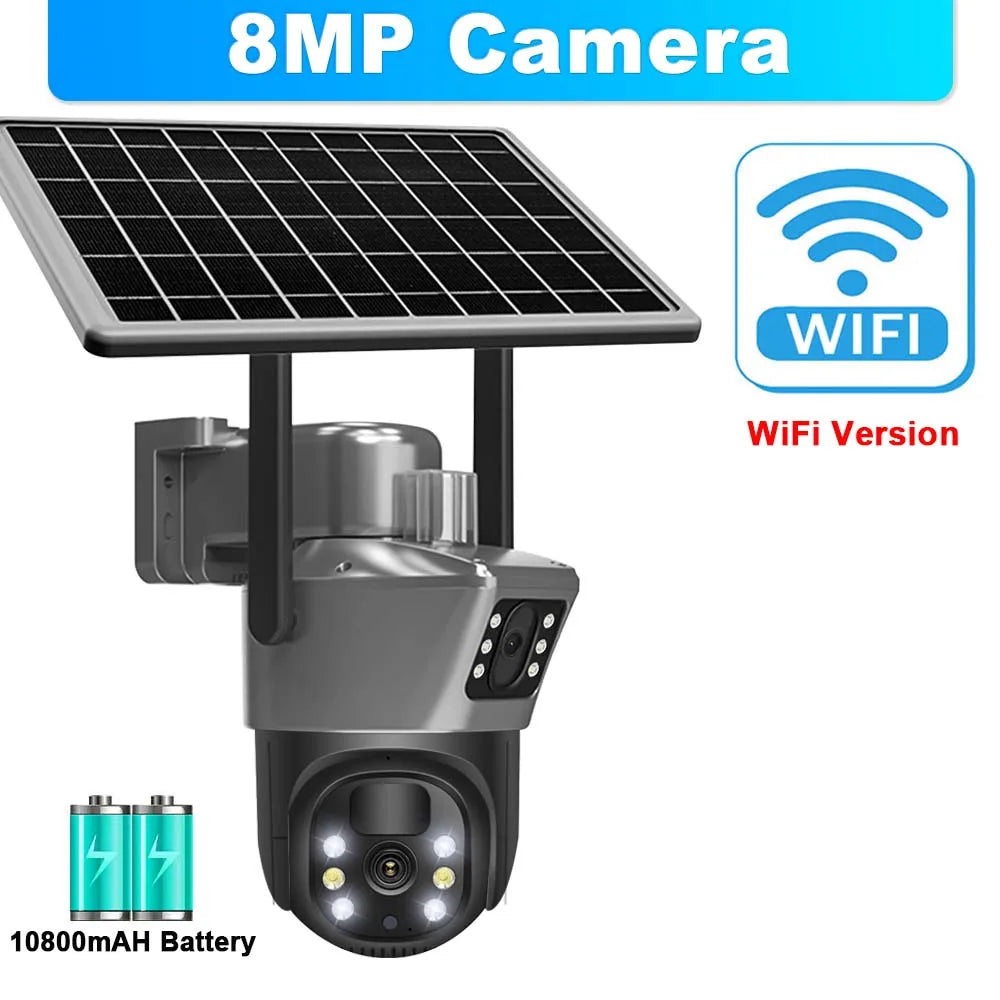8MP 4K WiFi Solar Camera – Outdoor Wireless CCTV with Dual Lens & PTZ