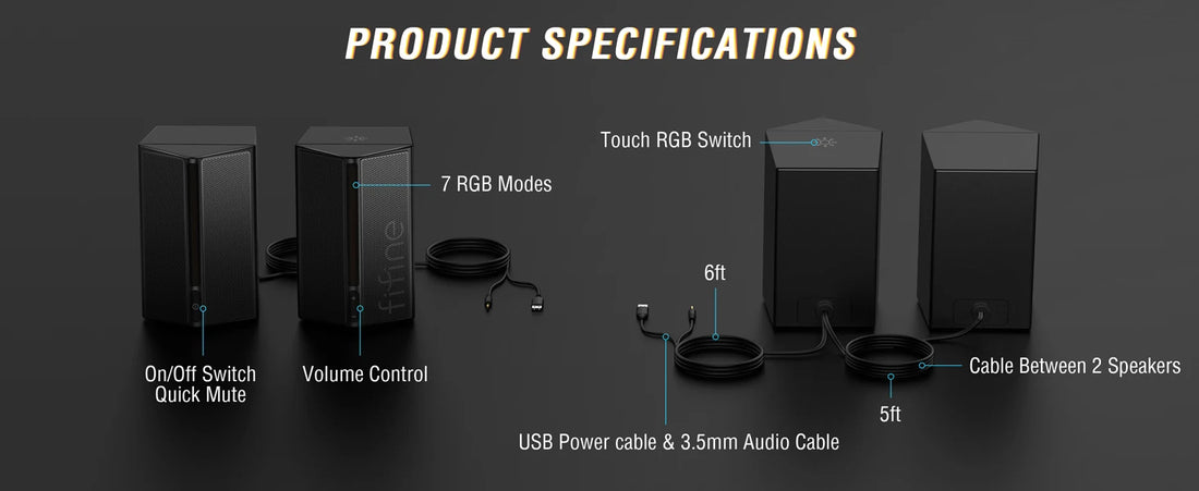 FIFINE Ampligame A20 Gaming Sound Box – USB RGB Stereo Speaker with Volume Control