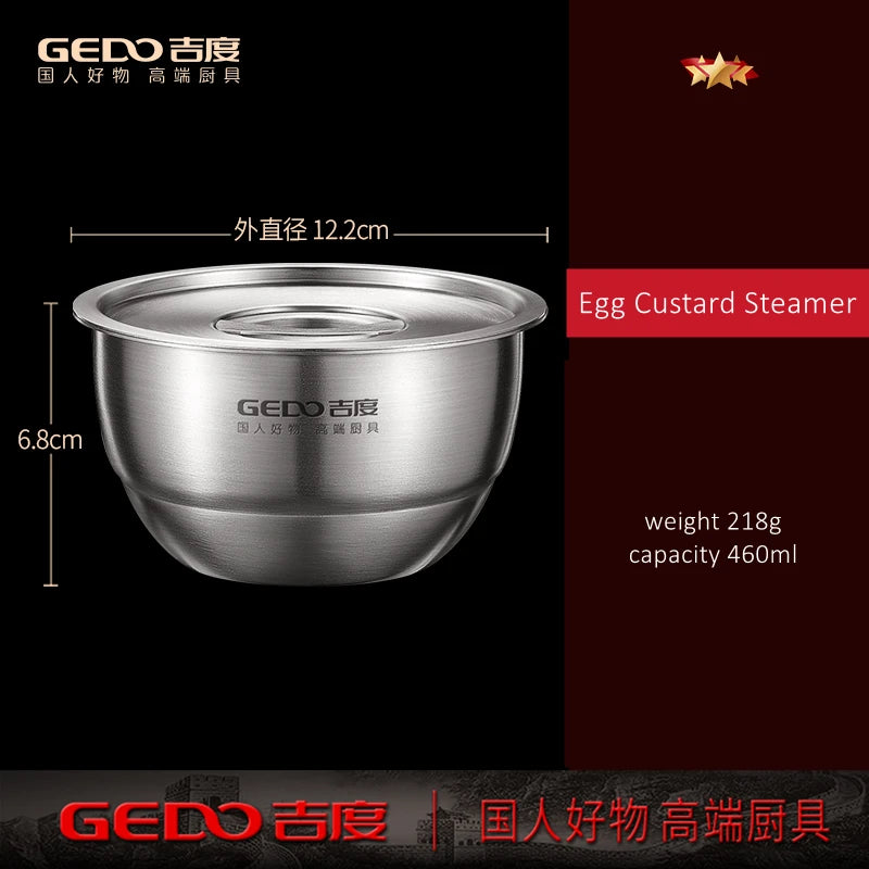 LFGB Certified 304 Stainless Steel Egg Custard Steamer – Ultra Thick & Durable Food Steaming Bowl for Kitchen