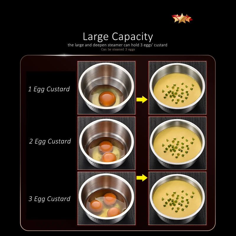LFGB Certified 304 Stainless Steel Egg Custard Steamer – Ultra Thick & Durable Food Steaming Bowl for Kitchen